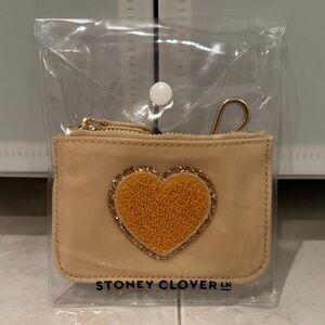 NWT Stoney Clover Lane Sand Keychain Wallet Coin Pouch with Peach Heart